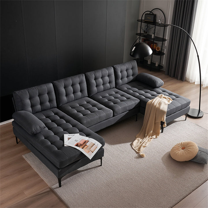 Hommoo Living Room Sofa Set with Soft-Covered Armrest Backrest Seat, U-shaped Sectional Couch in Dark Gray Image 1