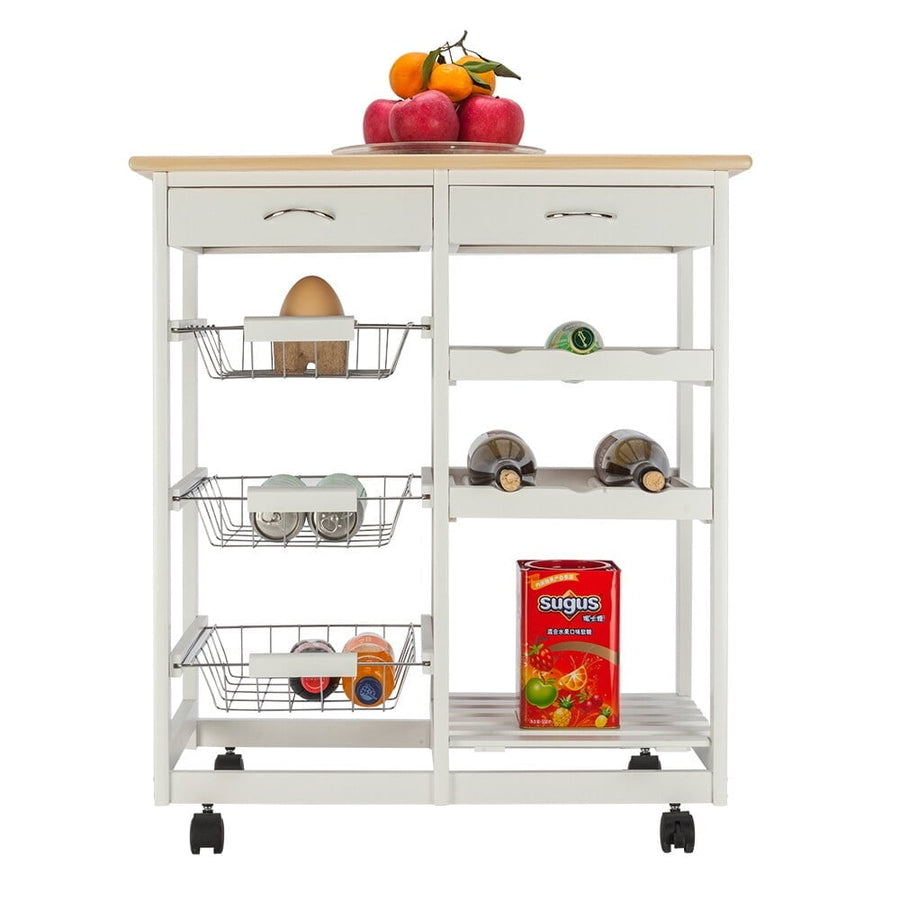 Hommoo Rolling Kitchen Cart, Folding Moveable Kitchen Island Trolley Cart with Two Drawers and Two Wine Racks and Three Image 1