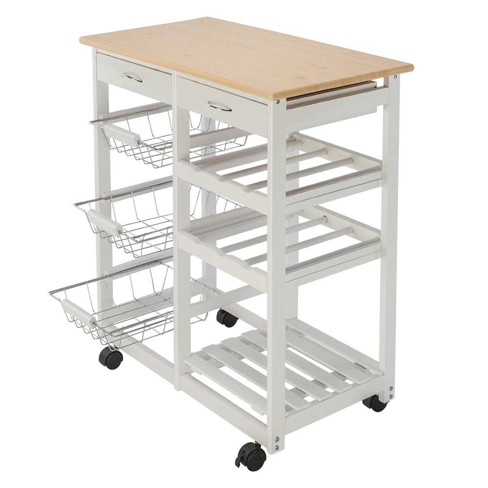 Hommoo Rolling Kitchen Cart, Folding Moveable Kitchen Island Trolley Cart with Two Drawers and Two Wine Racks and Three Image 2