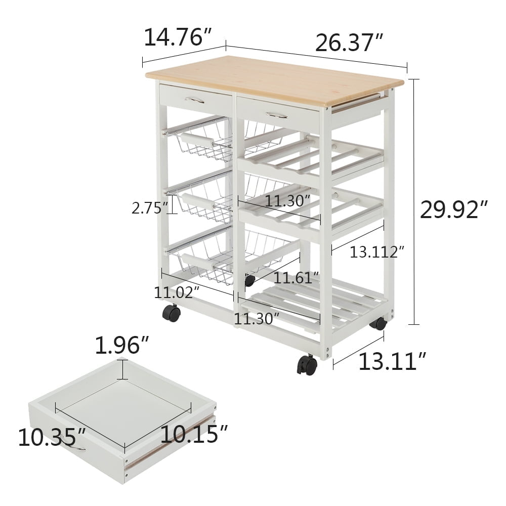 Hommoo Rolling Kitchen Cart, Folding Moveable Kitchen Island Trolley Cart with Two Drawers and Two Wine Racks and Three Image 3