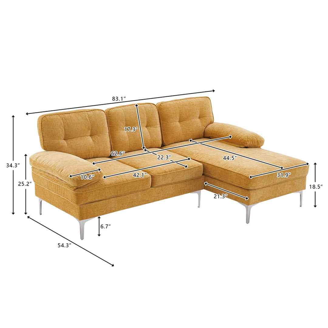 Hommoo Modern Upholstered Sofa Couch with Reversible Sofa Chaise, Chenille Fabric Sectional Sofa Set Yellow Image 5