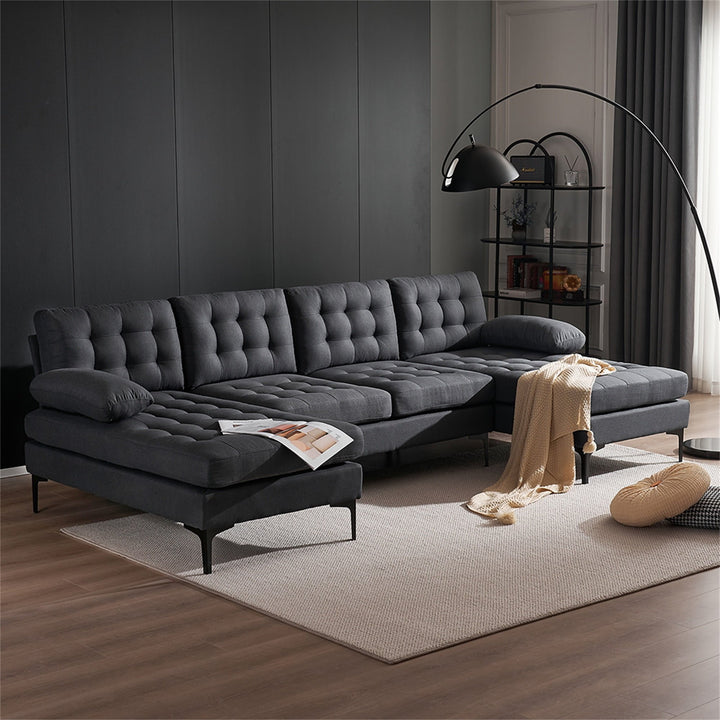 Hommoo Living Room Sofa Set with Soft-Covered Armrest Backrest Seat, U-shaped Sectional Couch in Dark Gray Image 2