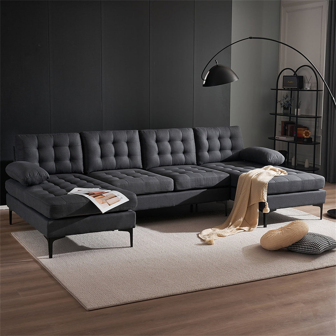 Hommoo Living Room Sofa Set with Soft-Covered Armrest Backrest Seat, U-shaped Sectional Couch in Dark Gray Image 4