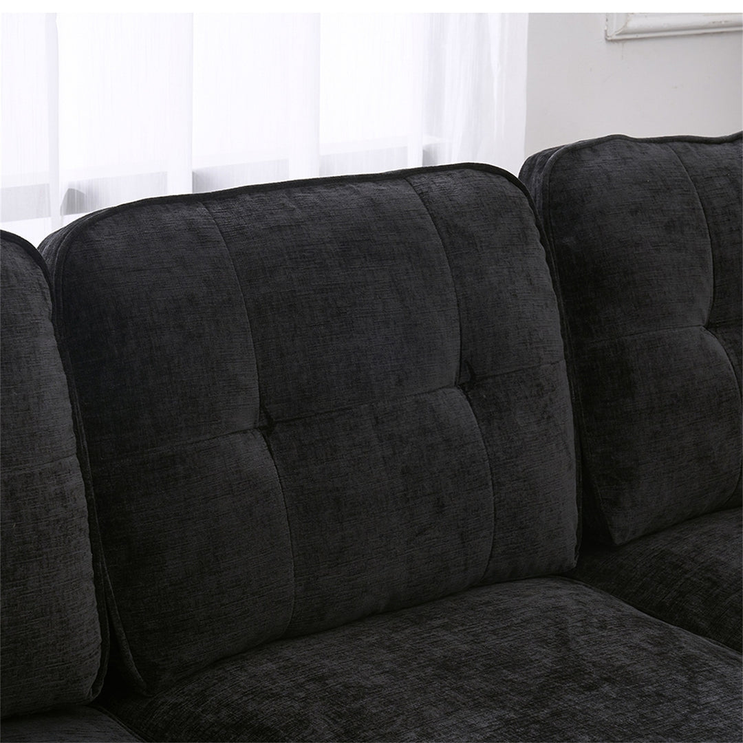 Hommoo Modern Upholstered Sofa Couch with Reversible Sofa Chaise, Chenille Fabric Sectional Sofa Set Black Image 3