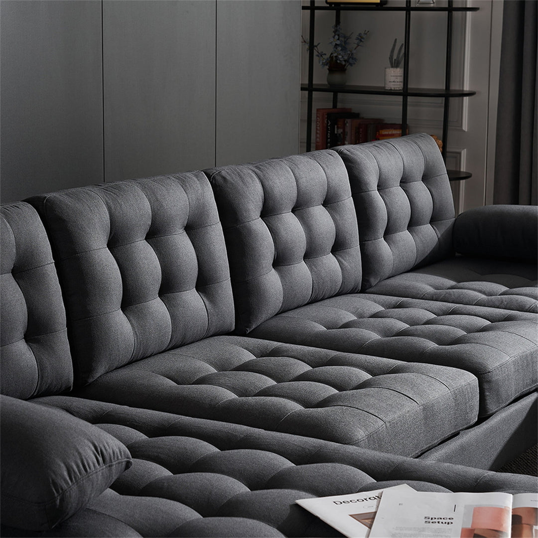 Hommoo Living Room Sofa Set with Soft-Covered Armrest Backrest Seat, U-shaped Sectional Couch in Dark Gray Image 6