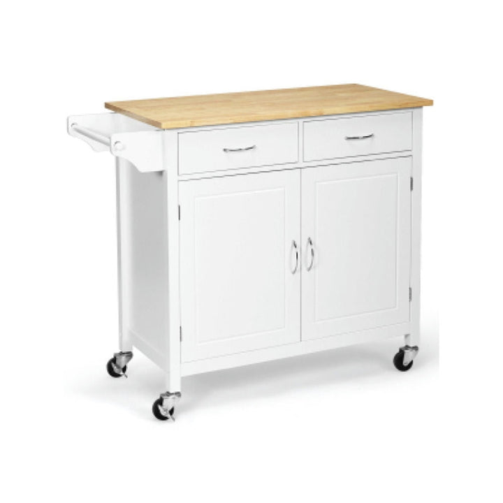 Hommoo Modern Rolling Kitchen Cart Island with Wooden Top-White, Kitchen Island, Island Table for Kitchen,Dinning Room Image 1