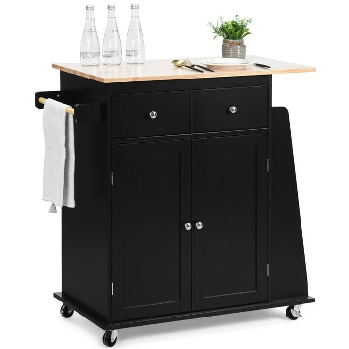 Hommoo Rubber Wood Countertop Rolling Kitchen Island Cart-Black, Kitchen Island, Island Table for Kitchen,Dinning Room Image 1