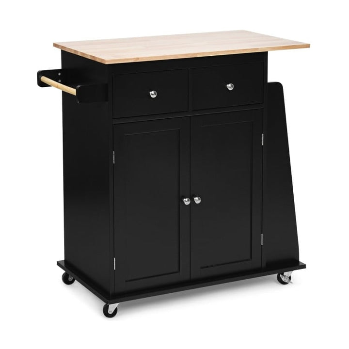 Hommoo Rubber Wood Countertop Rolling Kitchen Island Cart-Black, Kitchen Island, Island Table for Kitchen,Dinning Room Image 4