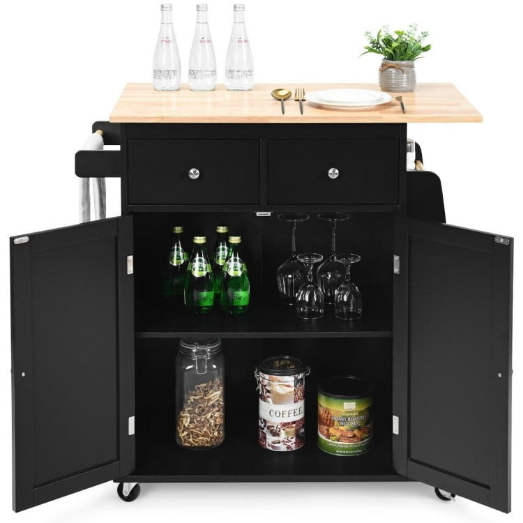 Hommoo Rubber Wood Countertop Rolling Kitchen Island Cart-Black, Kitchen Island, Island Table for Kitchen,Dinning Room Image 6