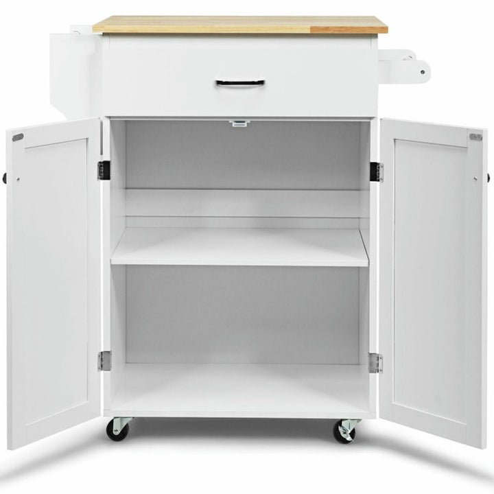 Hommoo Utility Rolling Storage Cabinet Kitchen Island Cart with Spice Rack-White, Kitchen Island, Island Table for Image 2