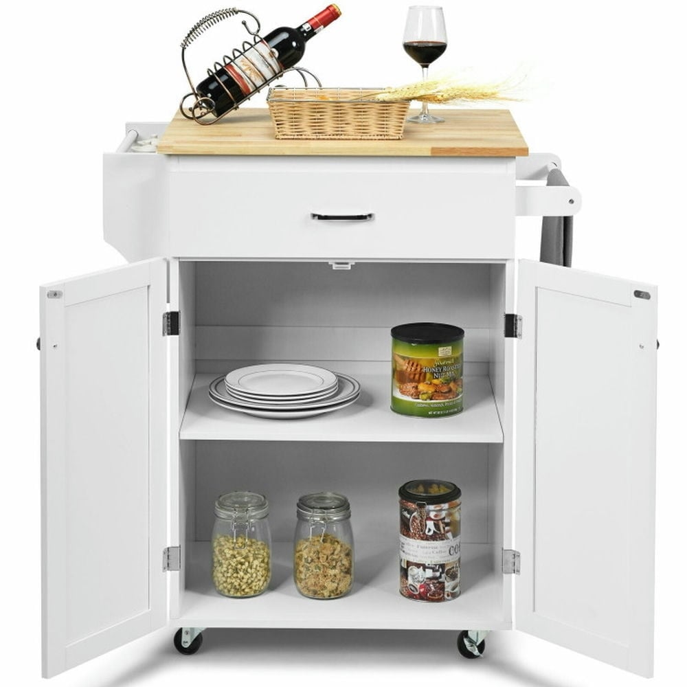 Hommoo Utility Rolling Storage Cabinet Kitchen Island Cart with Spice Rack-White, Kitchen Island, Island Table for Image 4