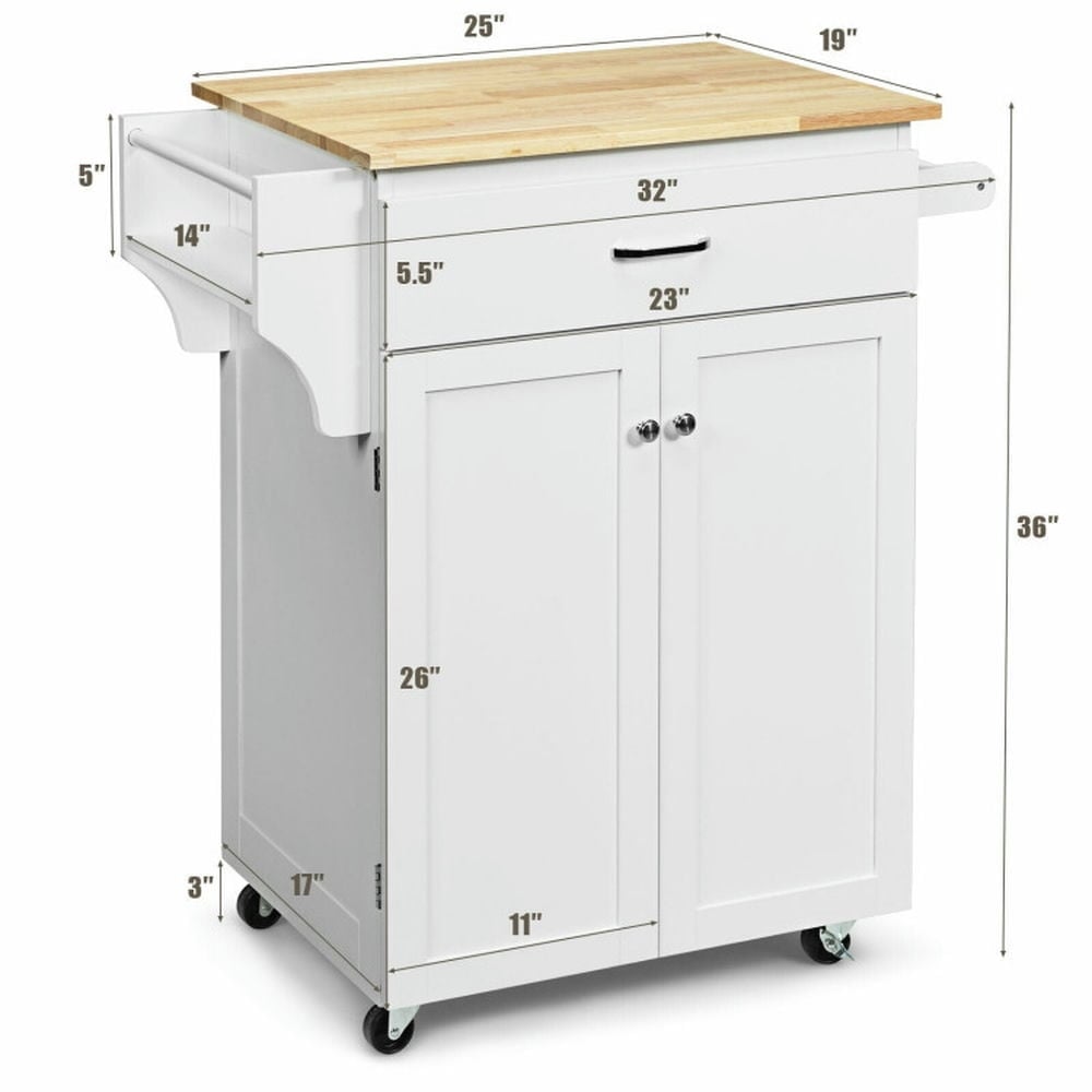 Hommoo Utility Rolling Storage Cabinet Kitchen Island Cart with Spice Rack-White, Kitchen Island, Island Table for Image 5