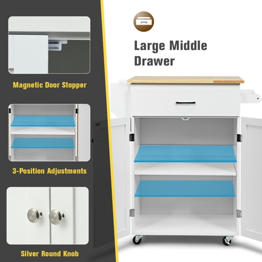 Hommoo Utility Rolling Storage Cabinet Kitchen Island Cart with Spice Rack-White, Kitchen Island, Island Table for Image 7