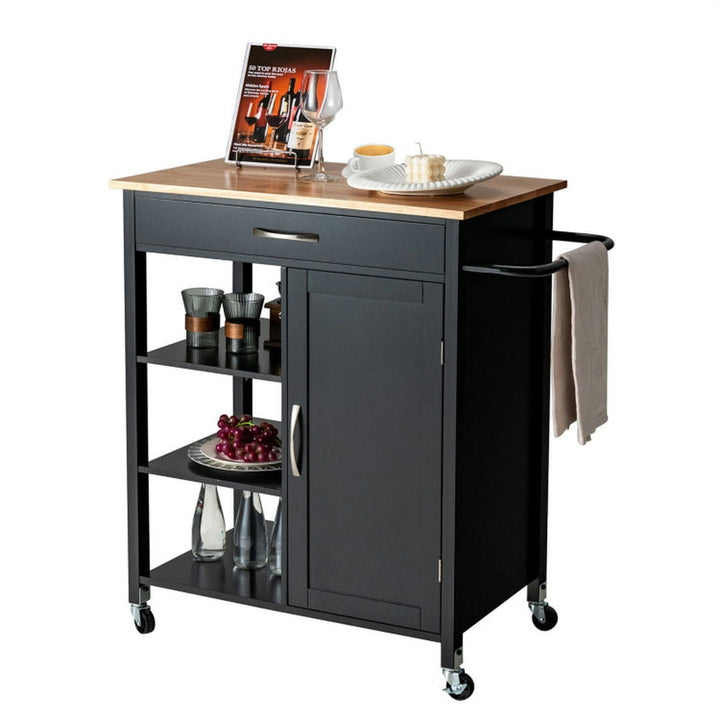 Hommoo Mobile Kitchen Island Cart with Rubber Wood Top-Black, Kitchen Island, Island Table for Kitchen,Dinning Room Image 1