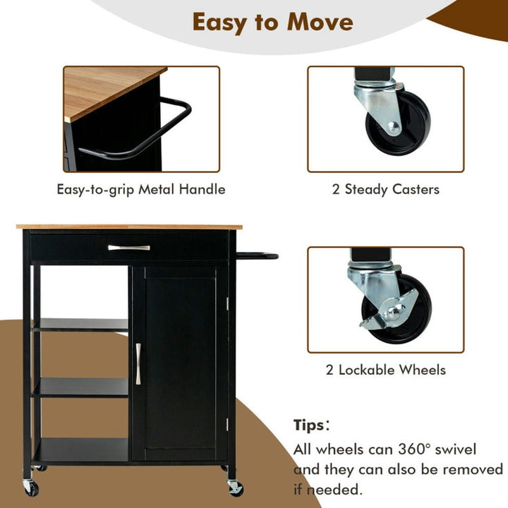 Hommoo Mobile Kitchen Island Cart with Rubber Wood Top-Black, Kitchen Island, Island Table for Kitchen,Dinning Room Image 3