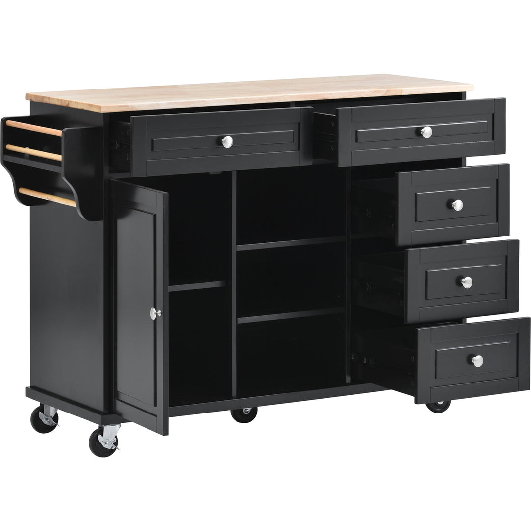 Hommoo Mobile Kitchen Island with Storage, Portable Kitchen Cart Island Table for Kitchen, Black Image 2