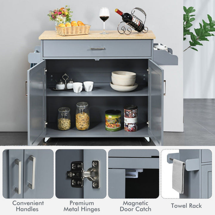 Hommoo Rolling Kitchen Island Cart with Towel and Spice Rack-Gray, Kitchen Island, Island Table for Kitchen,Dinning Room Image 2