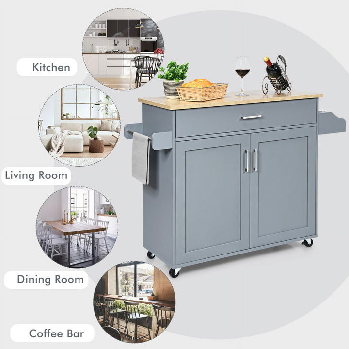 Hommoo Rolling Kitchen Island Cart with Towel and Spice Rack-Gray, Kitchen Island, Island Table for Kitchen,Dinning Room Image 3