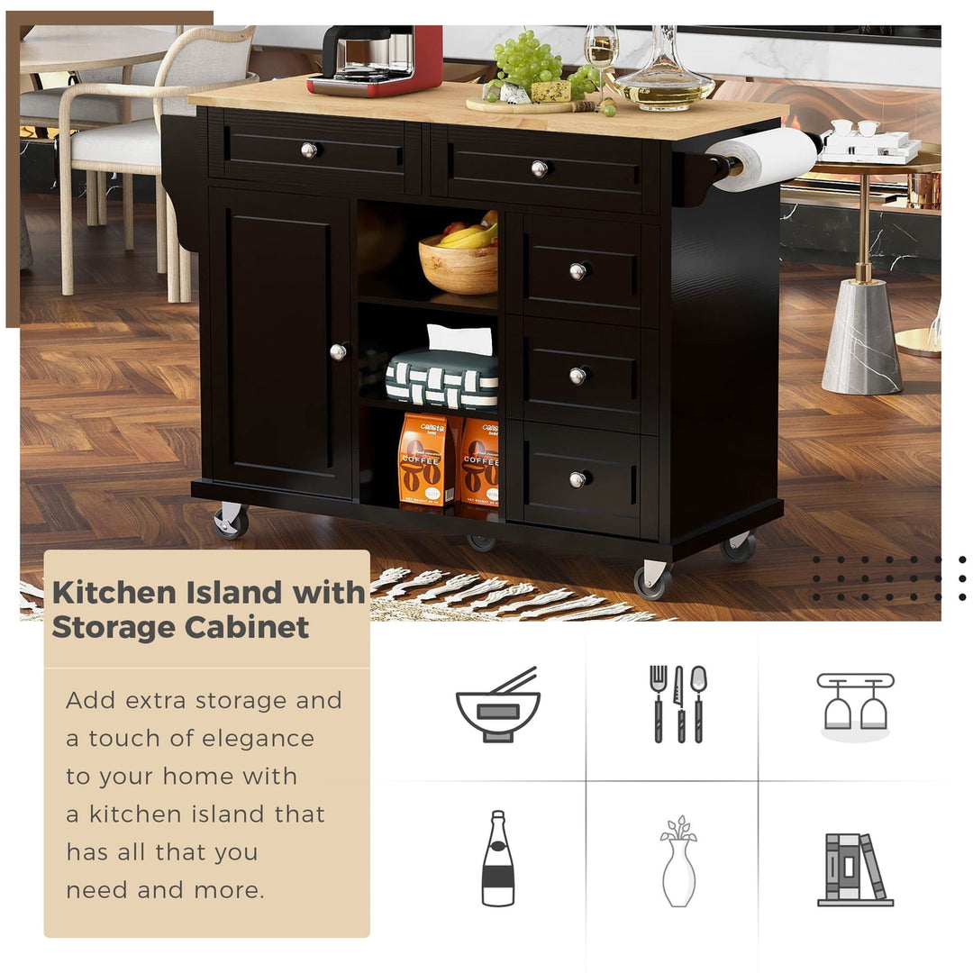 Hommoo Mobile Kitchen Island with Storage, Portable Kitchen Cart Island Table for Kitchen, Black Image 6