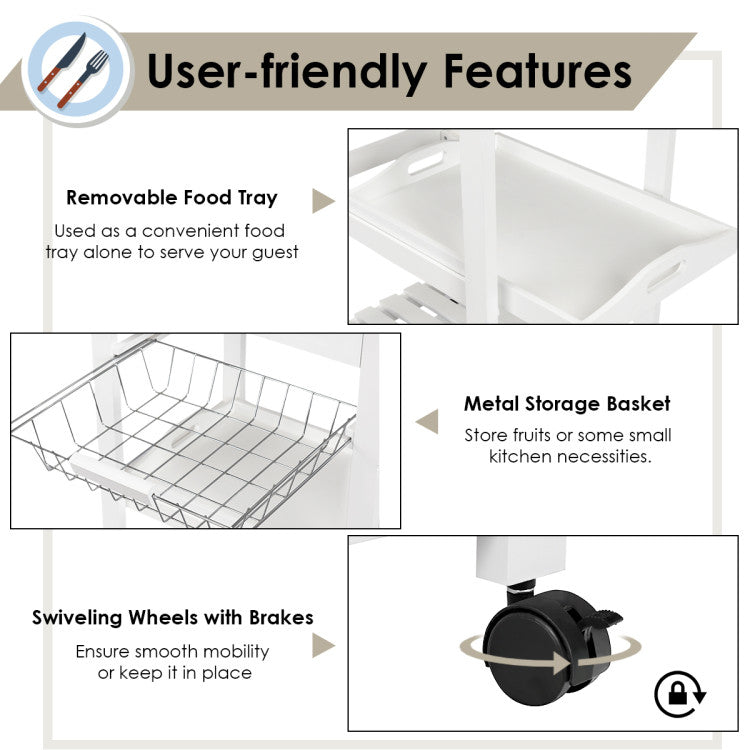 Hommoo Kitchen Island Cart with Stainless Steel Tabletop and Basket-White, Kitchen Island, Island Table for Image 3