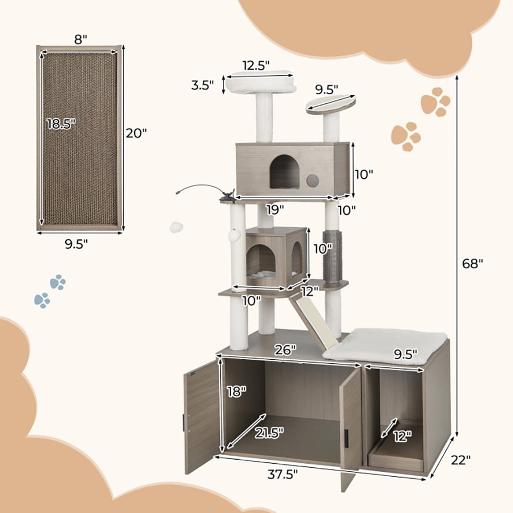 Hommoo Cat Tower, Cat Tree for Indoor Cats, Cat Tree with Litter Box Enclosure for Indoor Cars-Gray for Kittens, Elderly Image 6