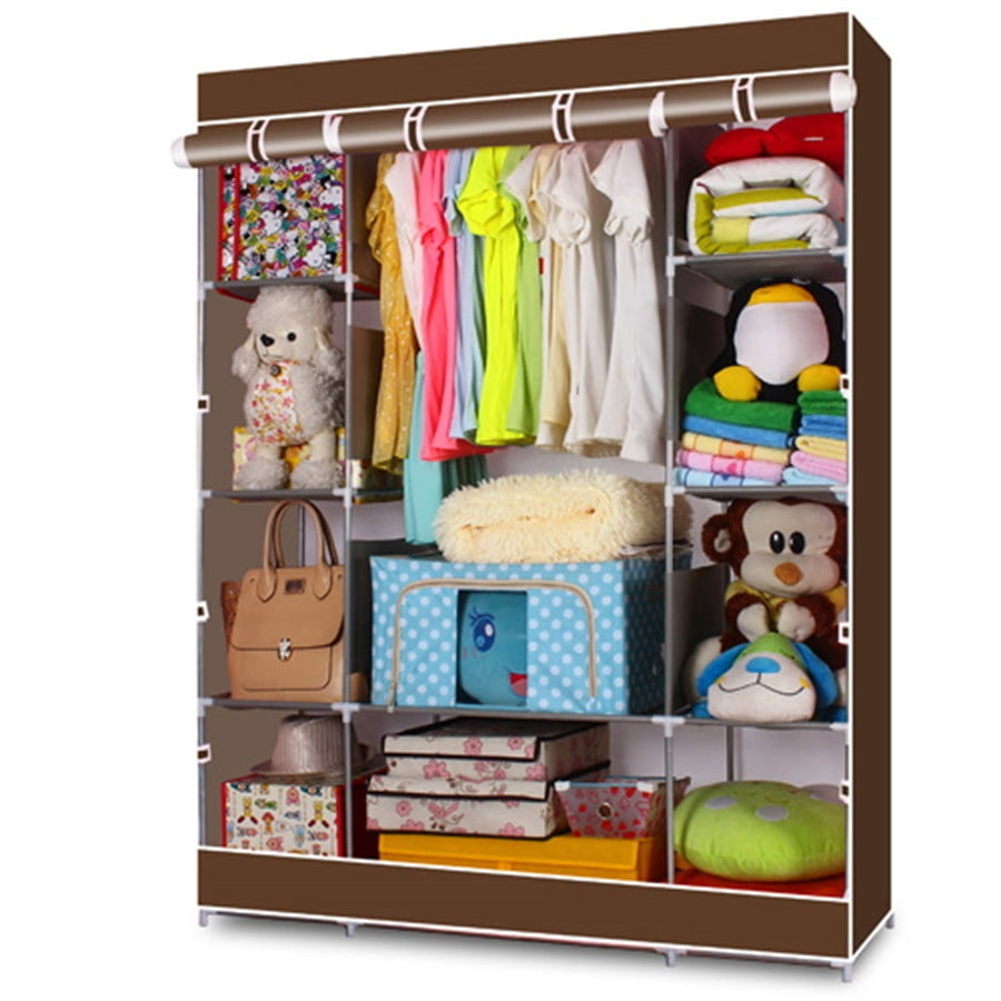 Hommoo Portable Closet Clothes Rack, Non-Woven Fabric Storage Organizer Wardrob with Shelves Image 1