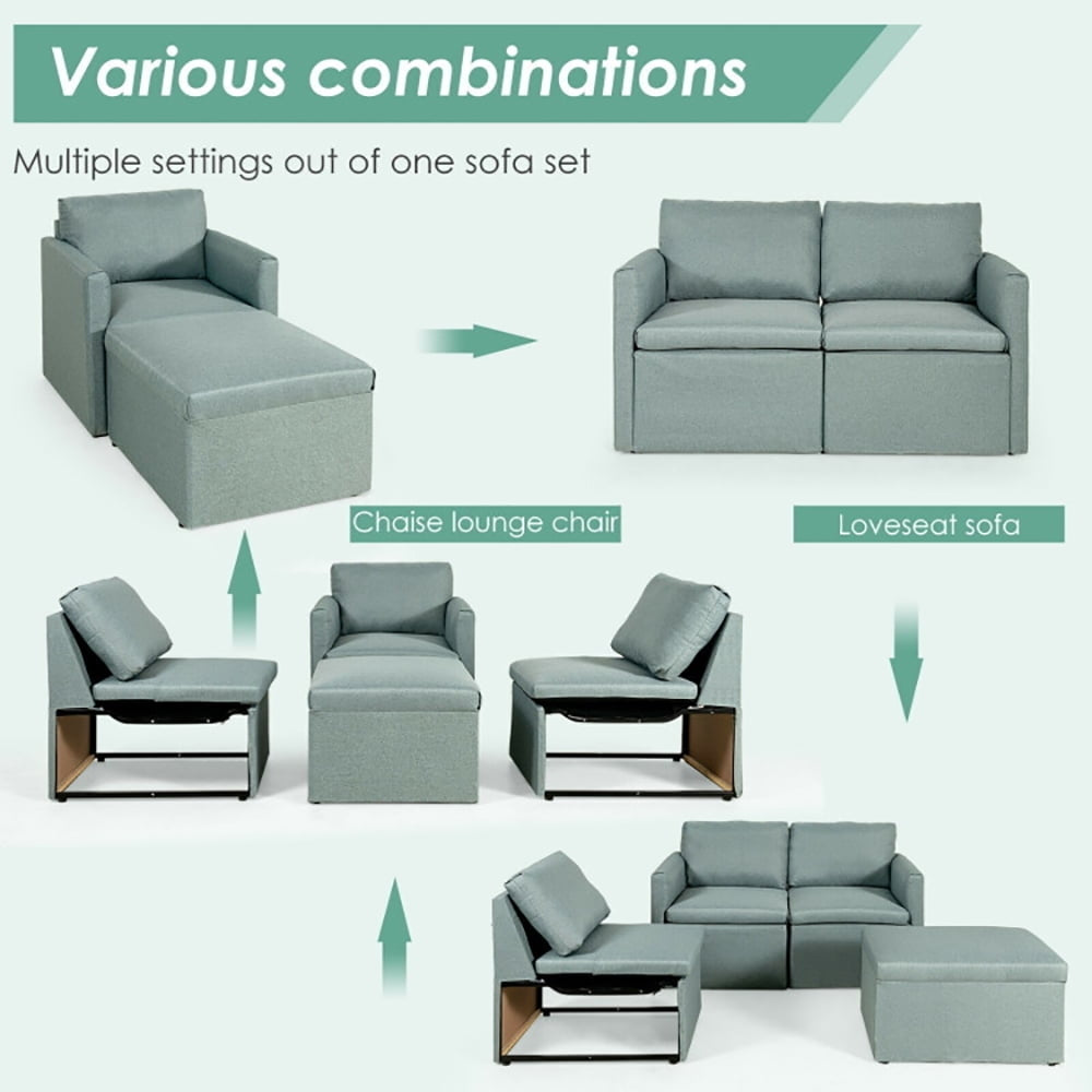 Hommoo Loveseat Sofa, Modern Couch, Convertible L-Shaped Sectional Sofa Couch with Reversible Chaise-Green Image 6