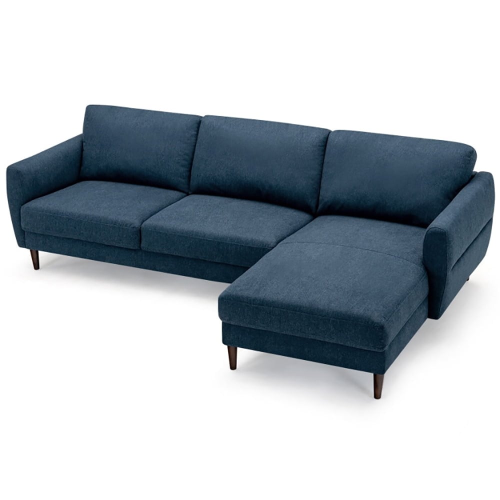 Hommoo Loveseat Sofa, Modern Couch, L-Shaped Fabric Sectional Sofa with Chaise Lounge and Solid Wood Legs-Navy Image 1