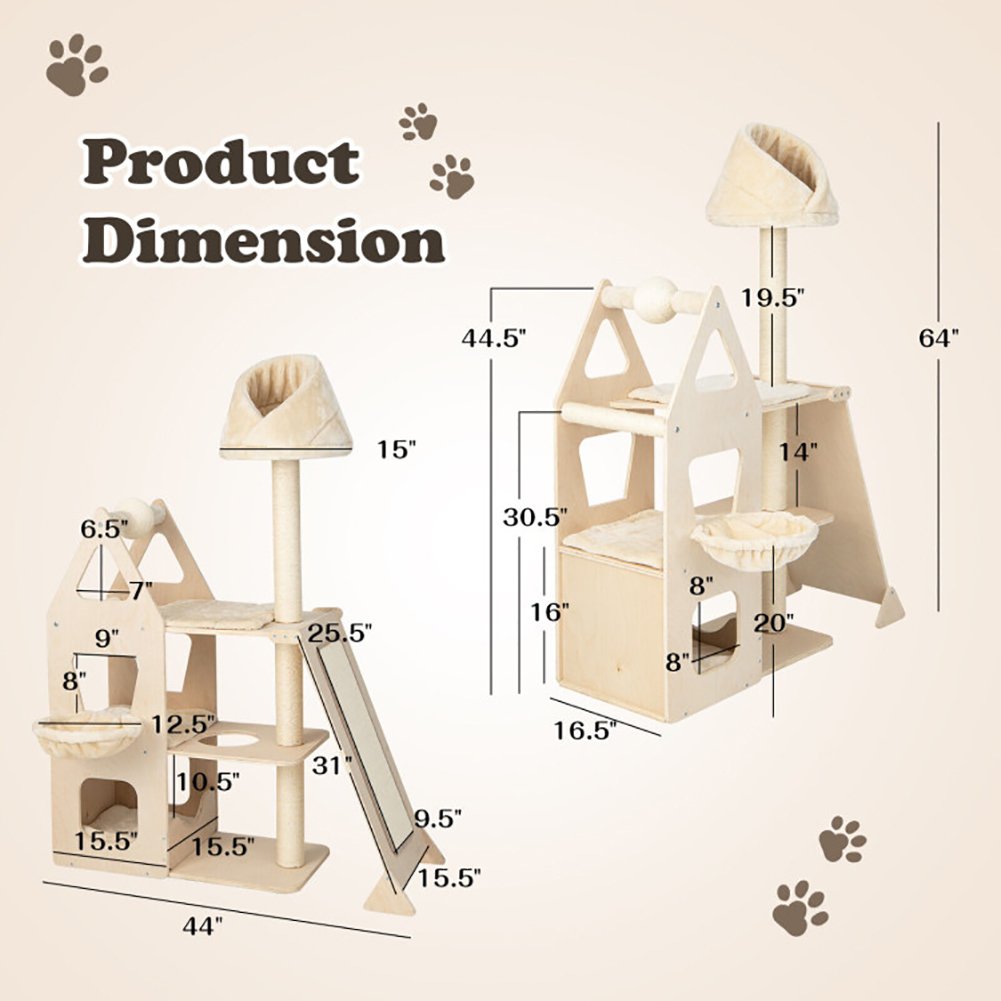 Hommoo Cat Tower, Cat Tree for Indoor Cats, Multi-Level Cat Tree with Sisal Scratching Post-Beige for Kittens, Elderly Image 3