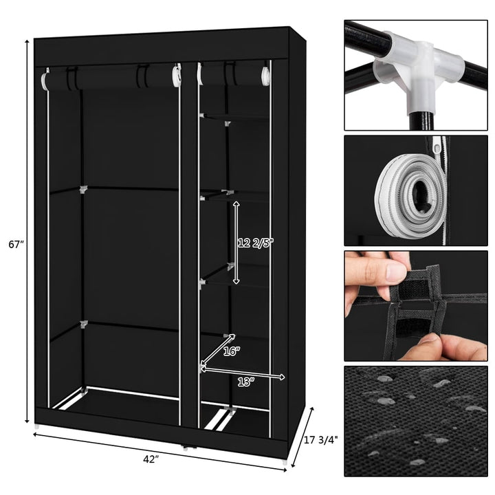 Hommoo 67" Portable Closets, Clothes Organizer Wardrobe with Nonwoven Fabric Cover, Black Image 3