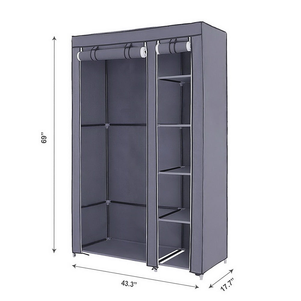 Hommoo 67" Portable Closets, Clothes Organizer Wardrobe with Nonwoven Fabric Cover, Gray Image 2