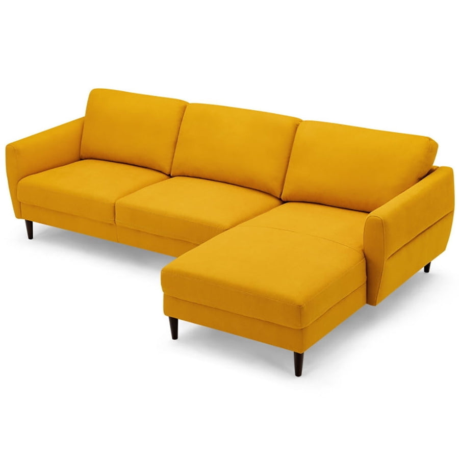 Hommoo Loveseat Sofa, Modern Couch, L-Shaped Fabric Sectional Sofa with Chaise Lounge and Solid Wood Legs-Yellow Image 1