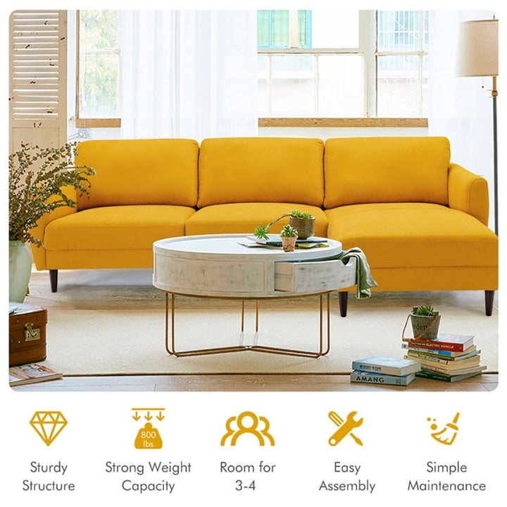 Hommoo Loveseat Sofa, Modern Couch, L-Shaped Fabric Sectional Sofa with Chaise Lounge and Solid Wood Legs-Yellow Image 2