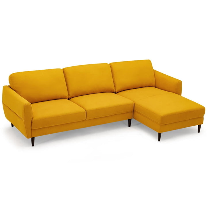 Hommoo Loveseat Sofa, Modern Couch, L-Shaped Fabric Sectional Sofa with Chaise Lounge and Solid Wood Legs-Yellow Image 4