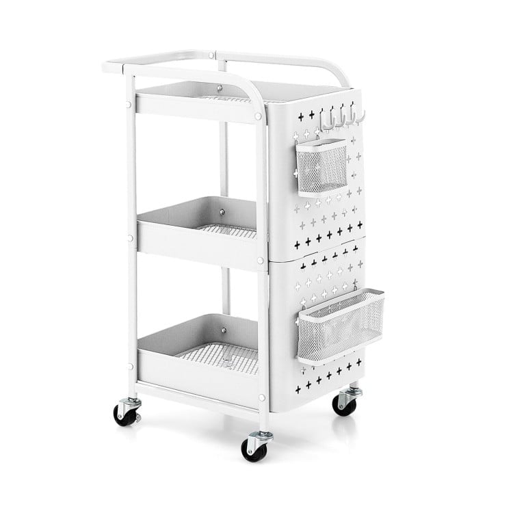 Hommoo 3-Tier Utility Storage Cart with DIY Pegboard Baskets-White, Kitchen Island, Island Table for Kitchen,Dinning Image 3