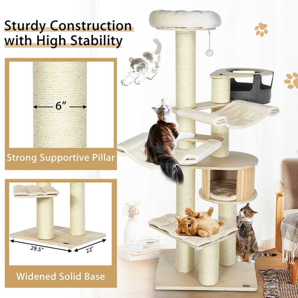 Hommoo Cat Tower, Cat Tree for Indoor Cats, 77.5-Inch Cat Tree Condo Multi-Level Kitten Activity Tower with Sisal Image 2