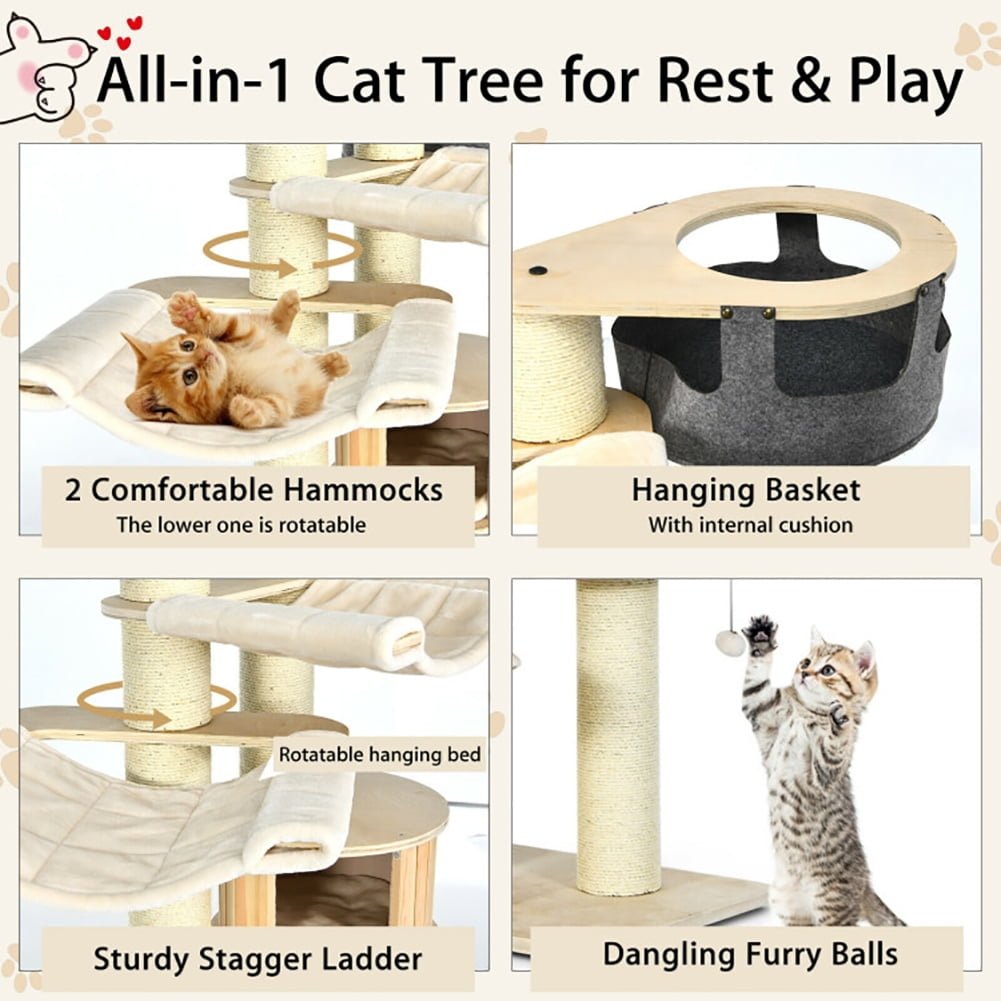 Hommoo Cat Tower, Cat Tree for Indoor Cats, 77.5-Inch Cat Tree Condo Multi-Level Kitten Activity Tower with Sisal Image 5