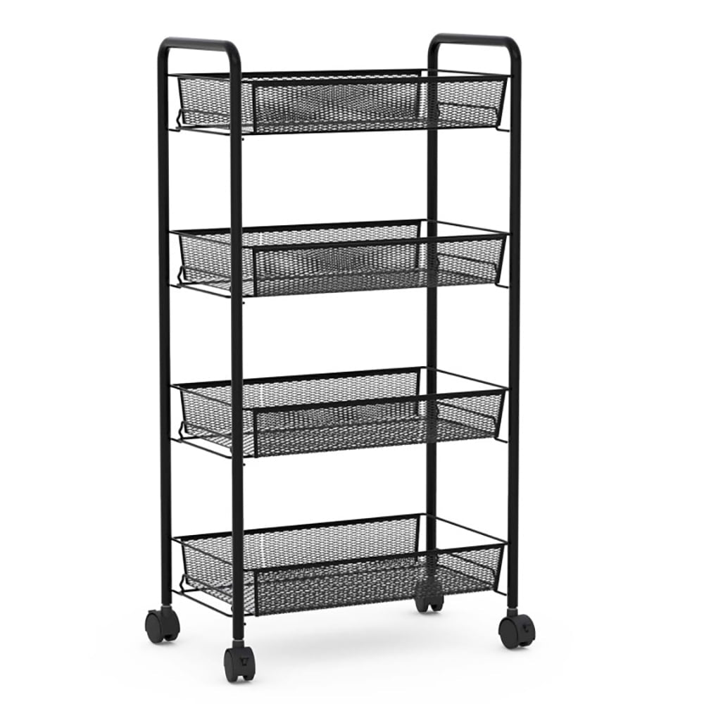 Hommoo Black/Gray 4 Tier Storage Rack Trolley Cart-Black, Tower Rack Serving Trolley for Office Bathroom Kitchen Kids Image 1