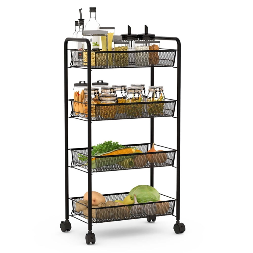 Hommoo Black/Gray 4 Tier Storage Rack Trolley Cart-Black, Tower Rack Serving Trolley for Office Bathroom Kitchen Kids Image 4