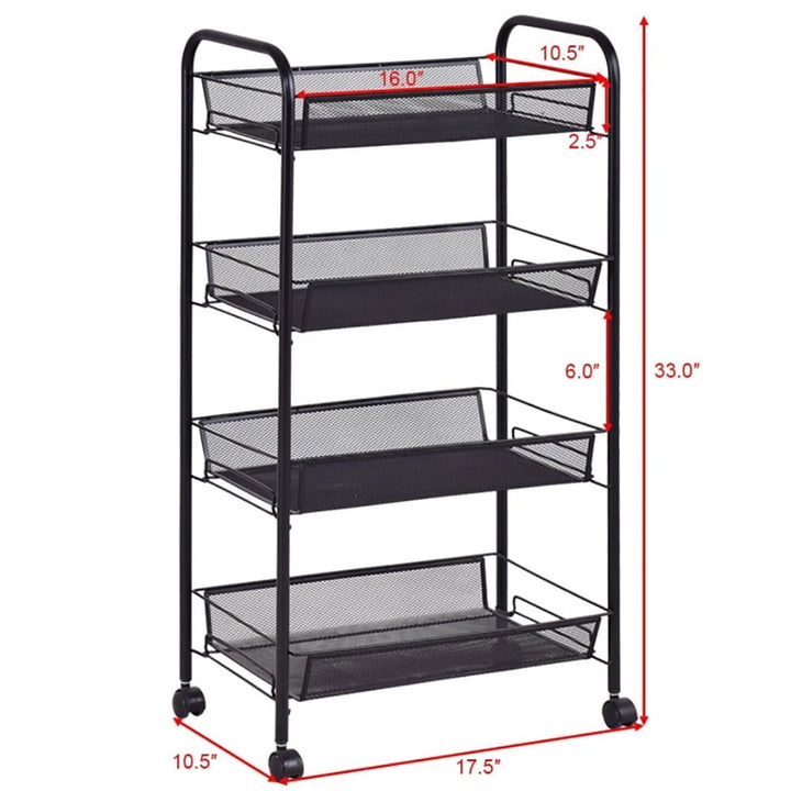 Hommoo Black/Gray 4 Tier Storage Rack Trolley Cart-Black, Tower Rack Serving Trolley for Office Bathroom Kitchen Kids Image 5