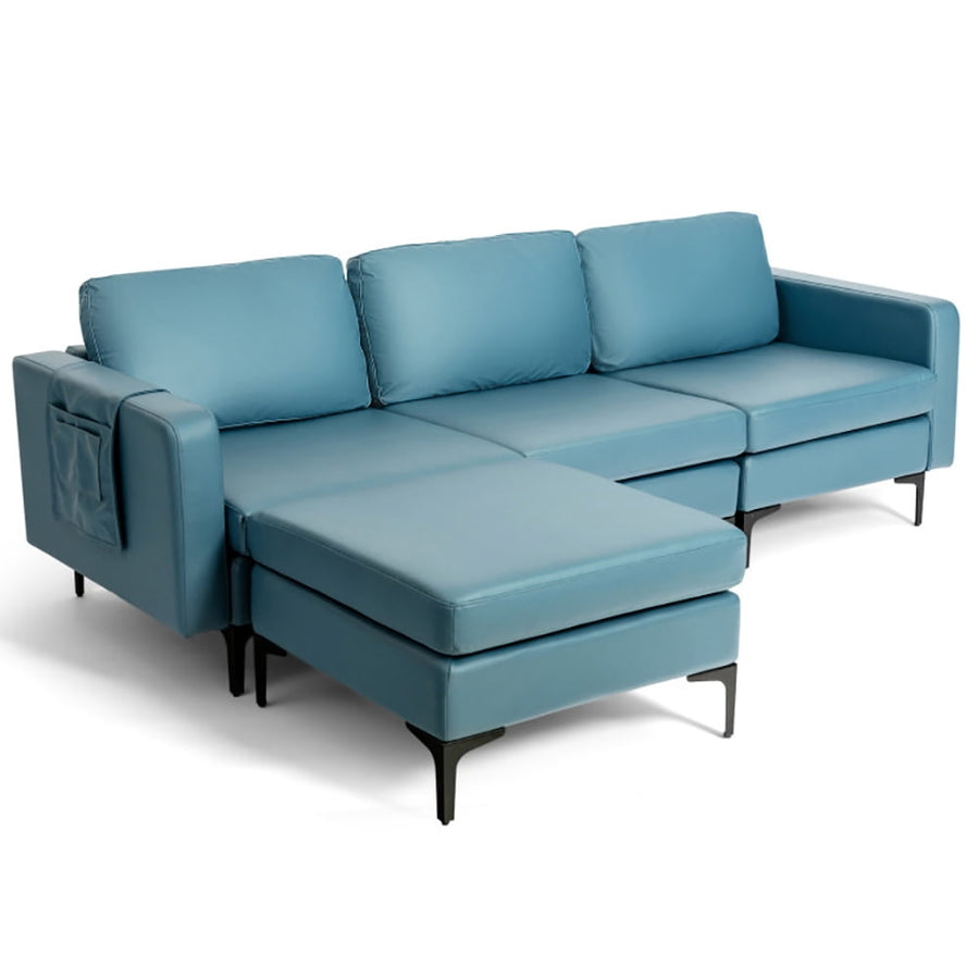 Hommoo Modular L-shaped Sectional Sofa with Reversible Chaise and 2 USB Ports-Blue, Sectional Sofa Couch Living Room Image 1