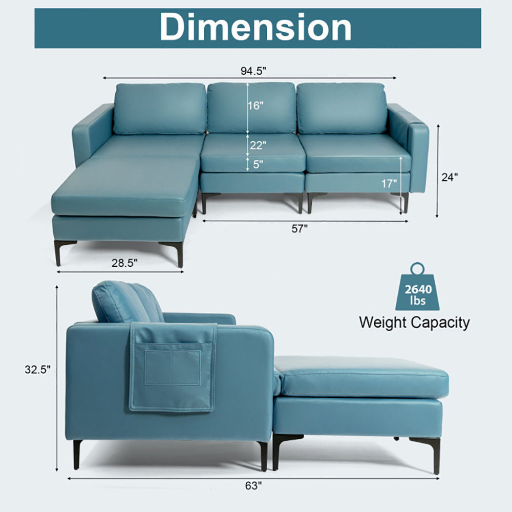 Hommoo Modular L-shaped Sectional Sofa with Reversible Chaise and 2 USB Ports-Blue, Sectional Sofa Couch Living Room Image 2