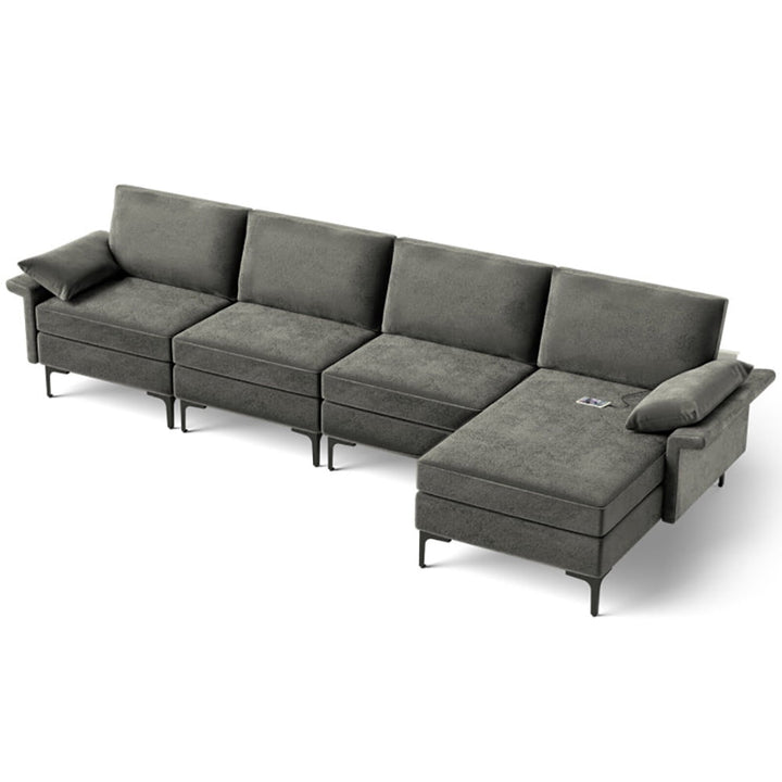 Hommoo Extra Large L-shaped Sectional Sofa with Reversible Chaise and 2 USB Ports for 4-5 People-Gray Image 1