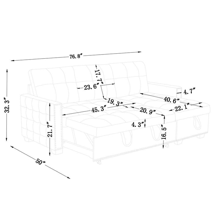 Hommoo 77" Modern Reversible Sectional Sofa Bed, L-Shaped Sectional Storage Sleeper, Mid-Century Velvet 2 Seat Couch Image 7