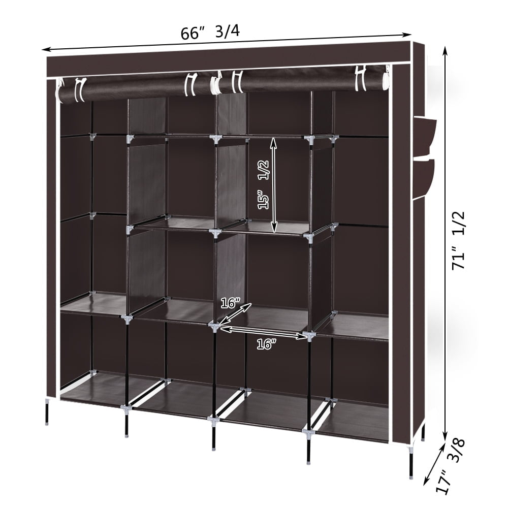 Hommoo 67" Portable Closet Organizer Wardrobe Clothes Rack with Shelve - Dark Brown Image 2