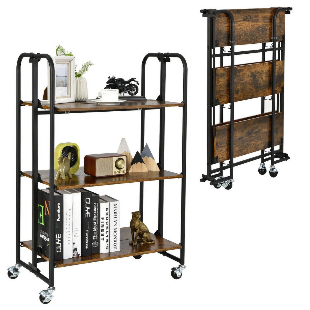 Hommoo Foldable Rolling Cart with Storage Shelves for Kitchen-3-Tier, Kitchen Island, Island Table for Kitchen,Dinning Image 2