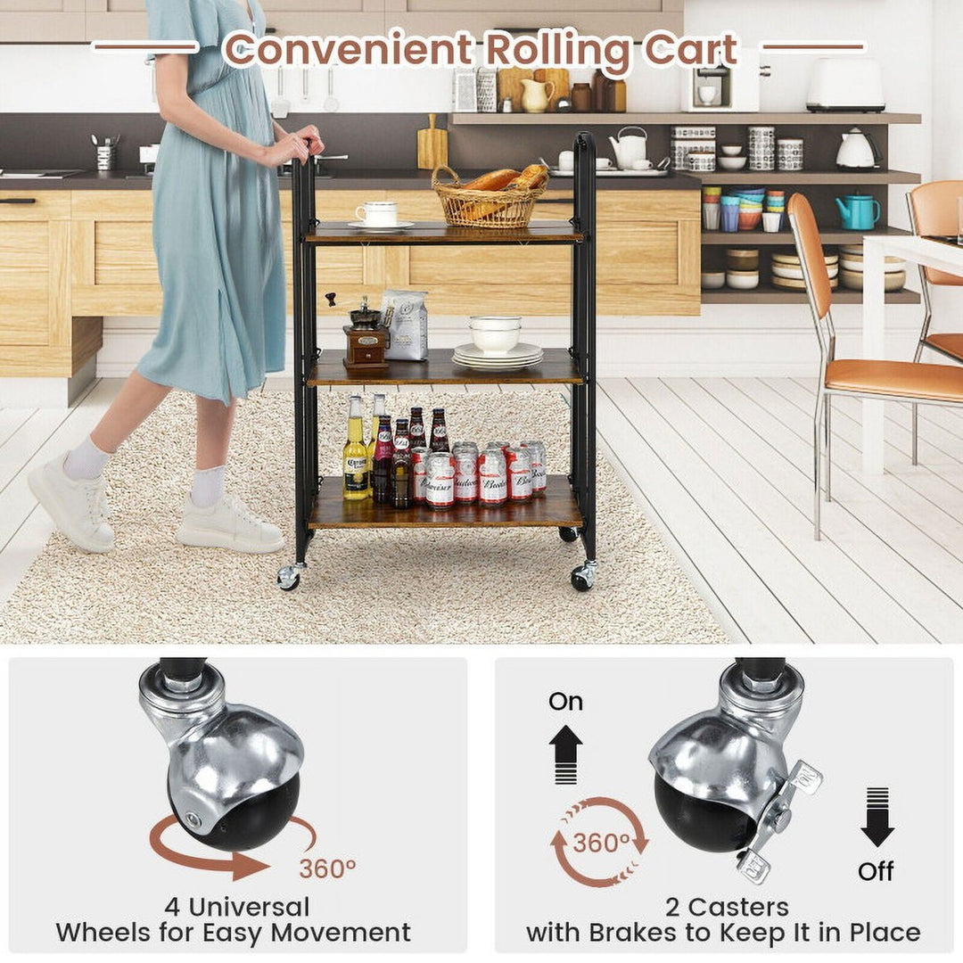 Hommoo Foldable Rolling Cart with Storage Shelves for Kitchen-3-Tier, Kitchen Island, Island Table for Kitchen,Dinning Image 3