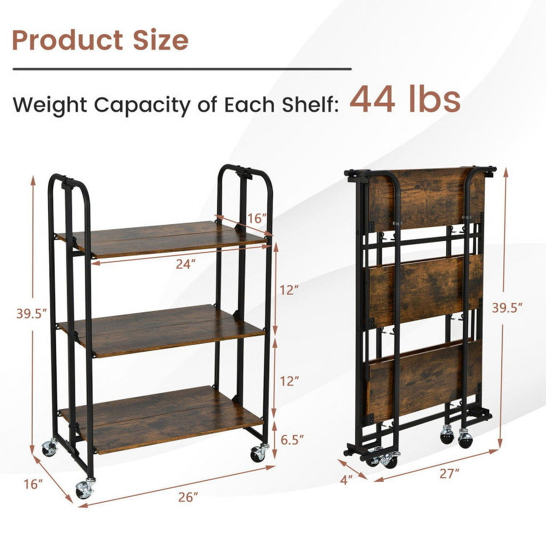 Hommoo Foldable Rolling Cart with Storage Shelves for Kitchen-3-Tier, Kitchen Island, Island Table for Kitchen,Dinning Image 4