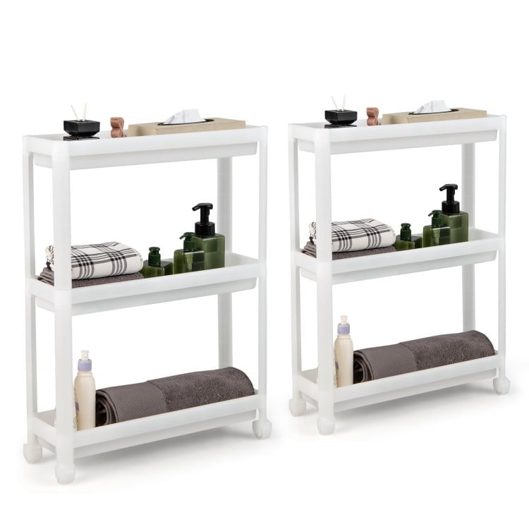 Hommoo 2 Pieces 3-Tier Slim Detachable Storage Cart with Drainage Holes and Wheels-White, Island Table for Image 1