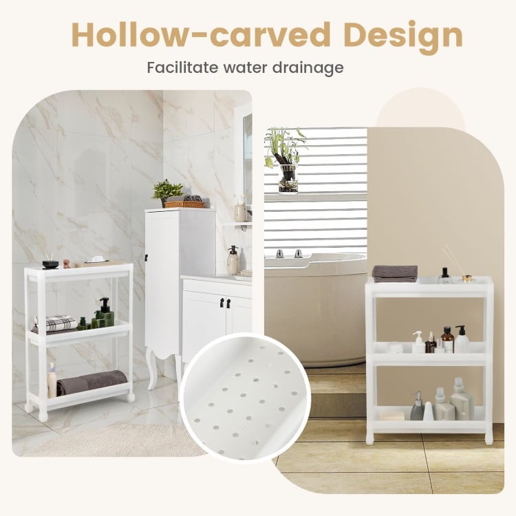 Hommoo 2 Pieces 3-Tier Slim Detachable Storage Cart with Drainage Holes and Wheels-White, Island Table for Image 2